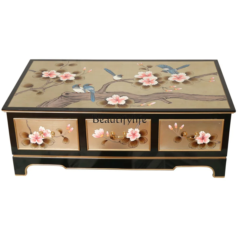 

New Chinese 2024 new coffee table 130 small apartment living room solid wood creative storage