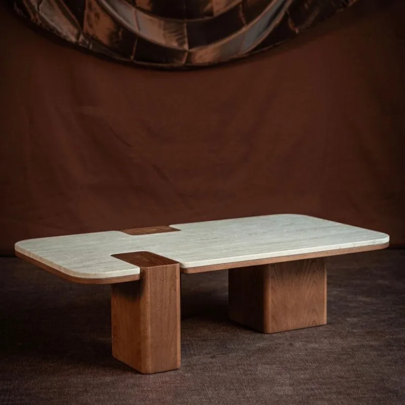

French Retro Marble Coffee Table Cream Style Small Apartment Living Room