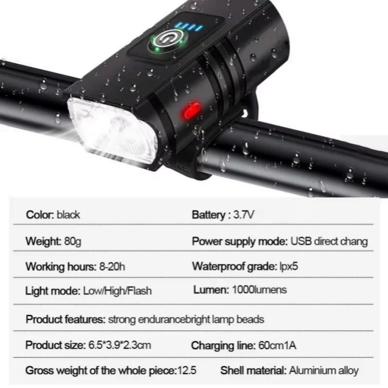 LED Bike Front Light Bicycle Headlight Rechargeable Bright MTB Road Bike Head Lamp LED Cycling Flashlight for Night Riding