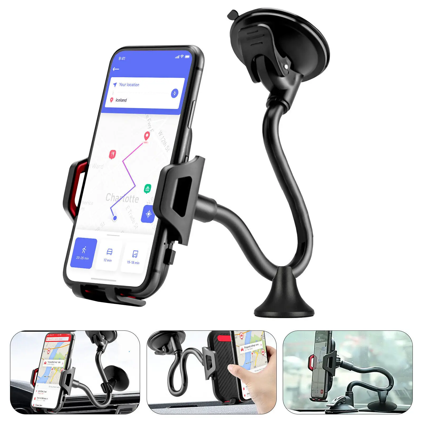 

360° Car Windshield Mount Cradle Holder Stand For iPhone Mobile Cell Phone GPS