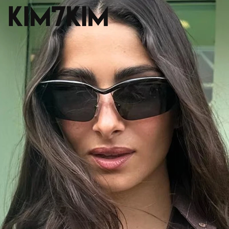 

Y2K Punk Cat Eye Sunglasses Women Men 2025 Luxury Brand Semi Rimless Geometric Frame Shades With UV400 Stylish Eyewear For Lady