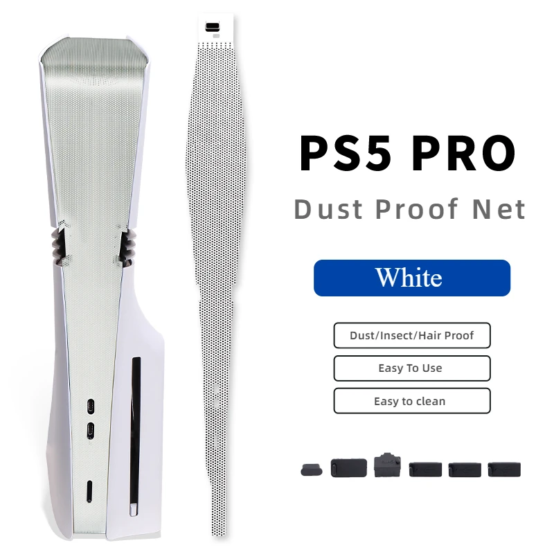 Protección de red antipolvo en blanco y negro para PS5 Pro, accesorio de piel, tira decorativa para el pelo de mascotas lavable a prueba de polvo, red de lado medio