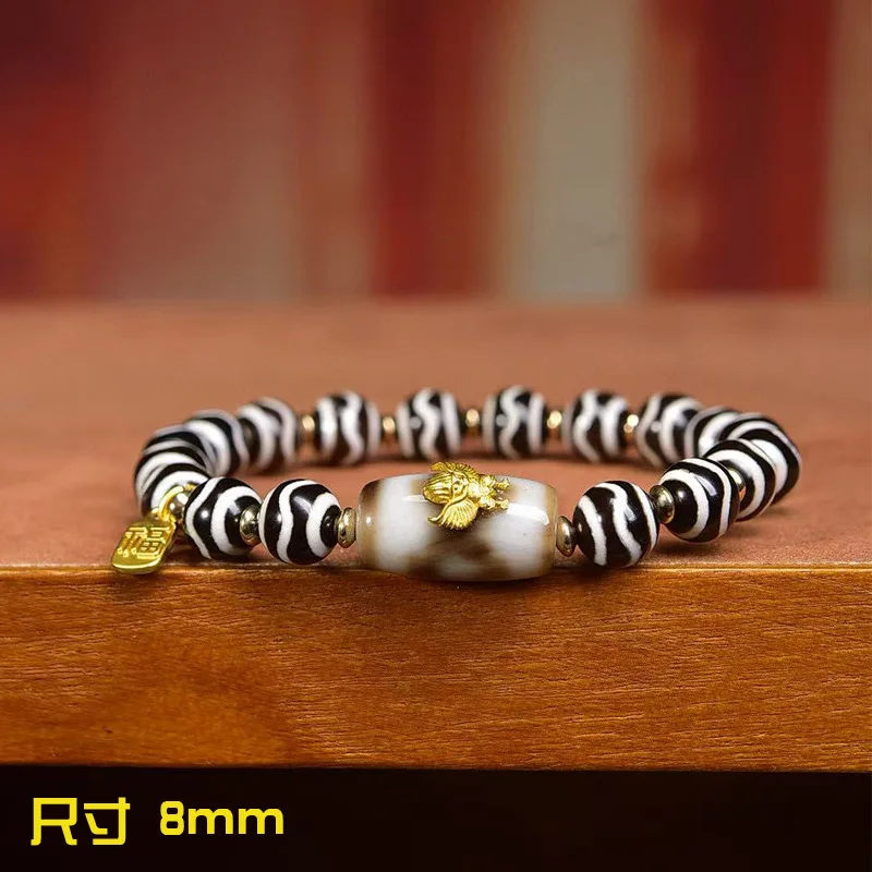 Natural Agate Water-Patterned Tianzu Bead Bracelet Single-CircleTibetan-Style Prayer BeadsThree-Eyed Inlaid Tianzu Bead Bracelet