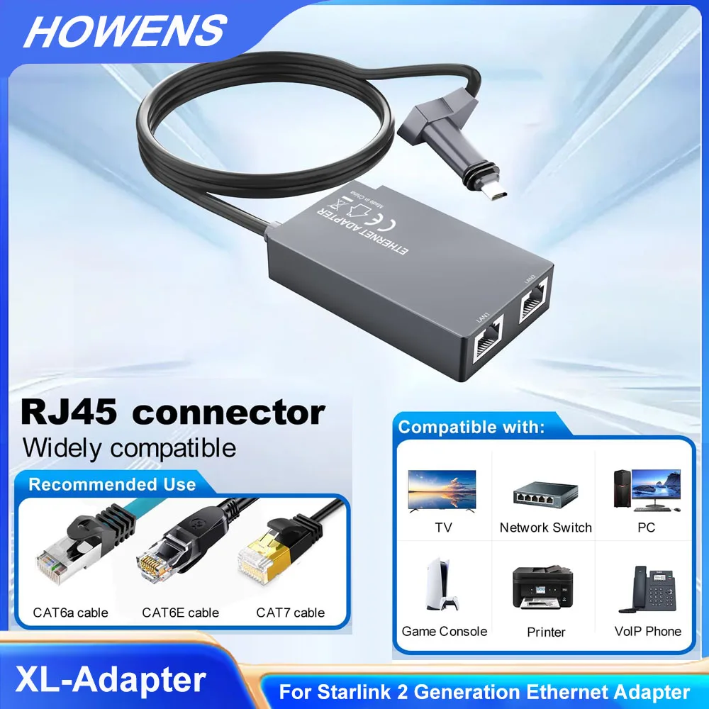 

Двухпортовый Ethernet-адаптер HOWENS для Starlink 2-го поколения (GEN2 V2), оптоволоконный сетевой конвертер-кабель RJ45