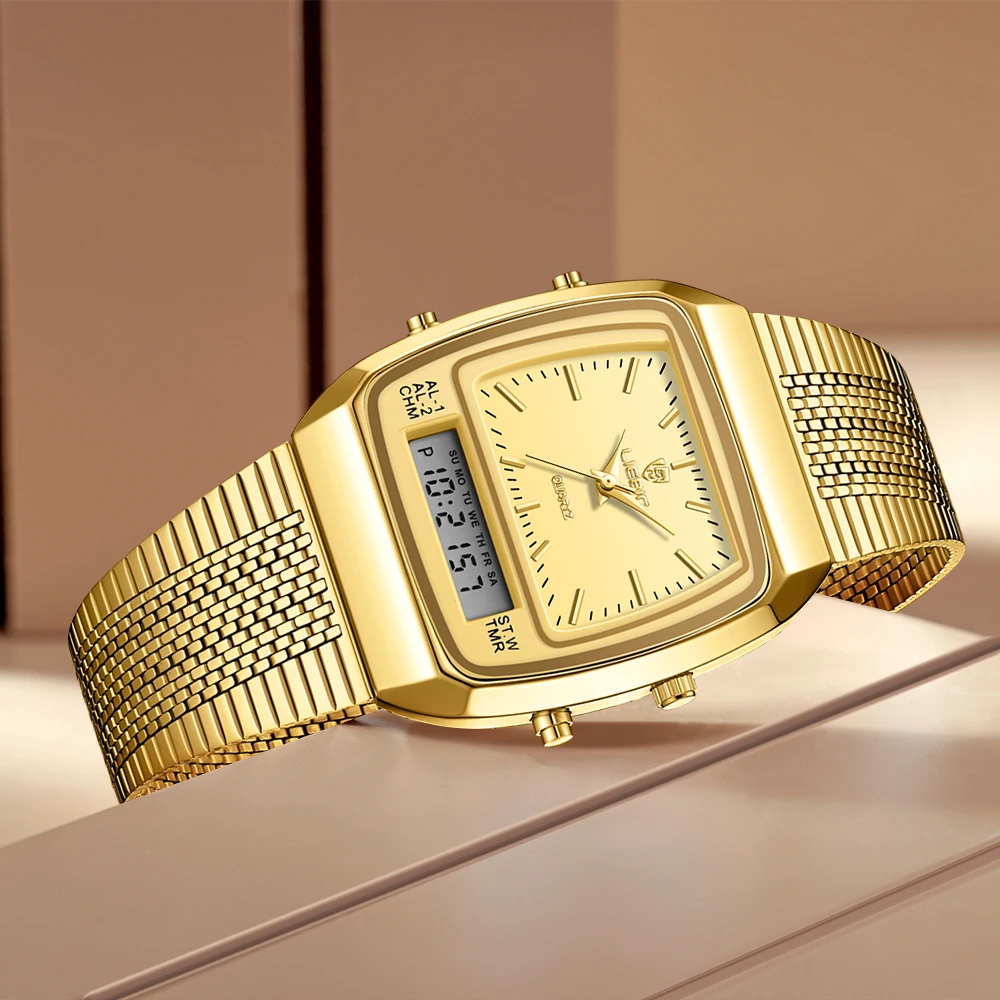 

LIEBIG Роскошные цифровые кварцевые часы для мужчин, модные повседневные часы с двойным дисплеем, спортивные недели, 30 бар, водонепроницаемые наручные часы Relojes