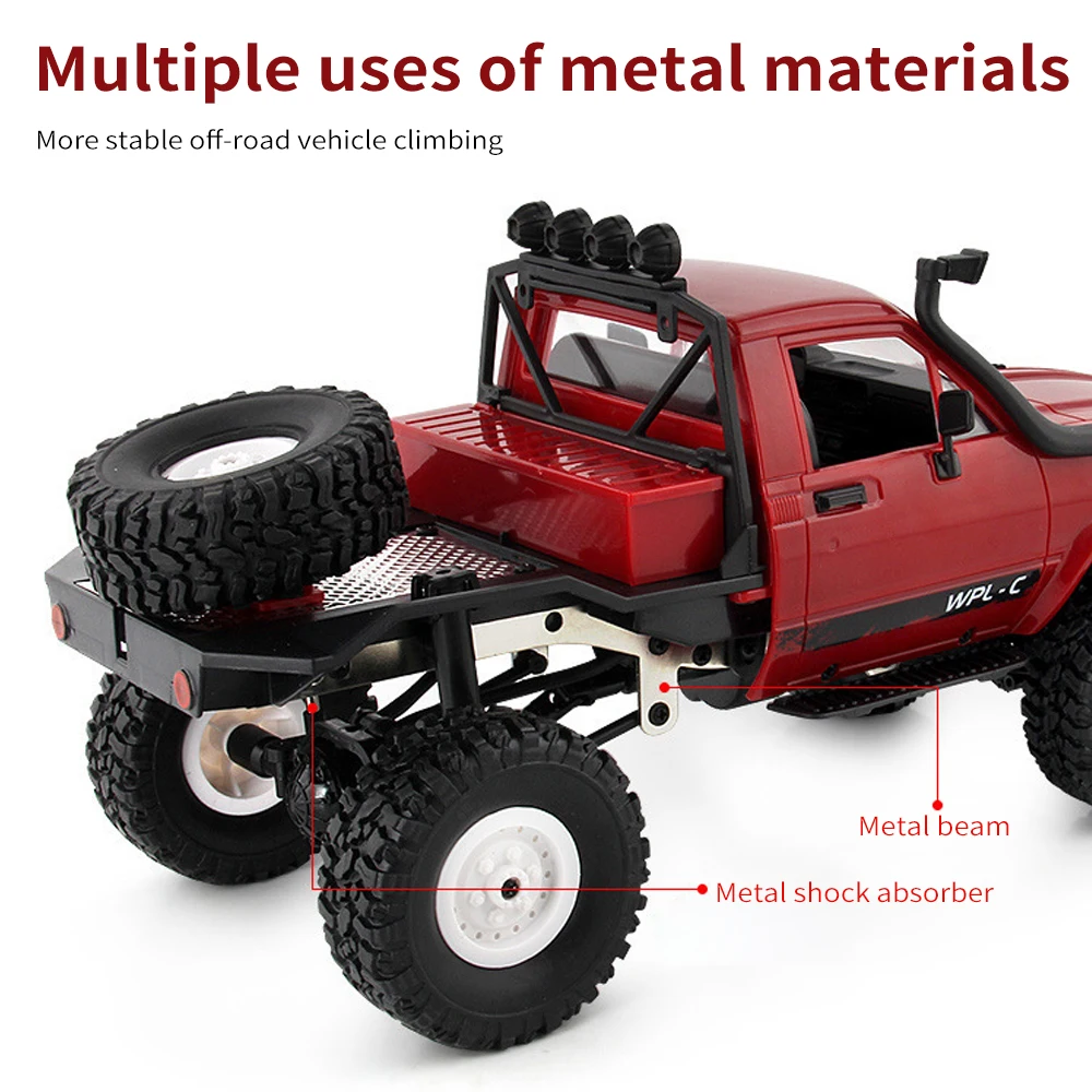 Wplリモートコントロール軍用トラック、オフロード車、4wd、2.4ghz、全地形対応LEDライト付きクライミングカー、1、16リモートコントロール