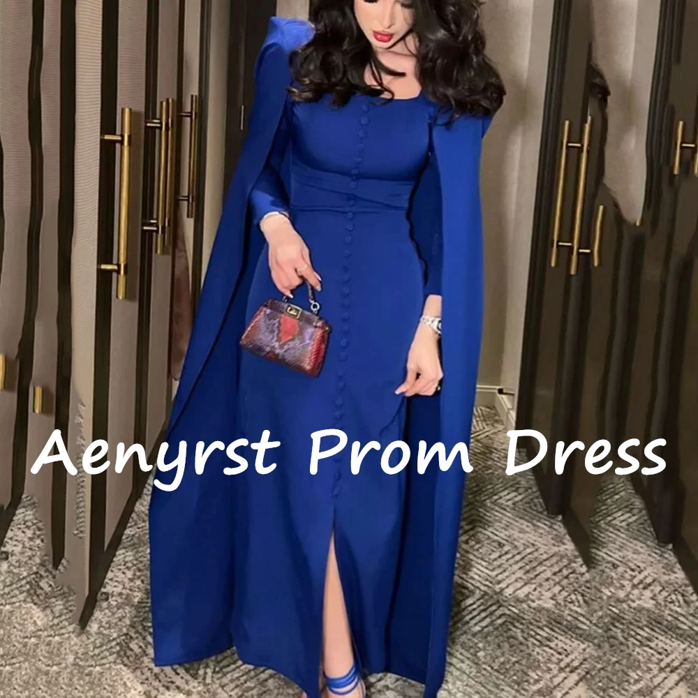 Aenyrst-Vestidos de Noche de satén con cuello cuadrado, traje largo hasta el tobillo, con mangas de casquillo, estilo sirena, Arabia Saudita, para fiesta y Cena