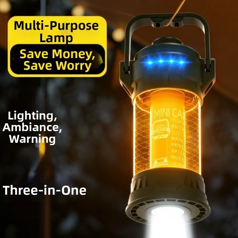 Portable Retro Camping Lantern Atmosphere Dimmable LED Camping Light Brightness Adjustable USB Rechargeable Flashlight Outdoor