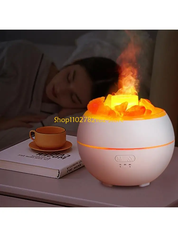 547B Natural Salt Rock Flame Humidifier Quiet Air Purifier ABS for Multiple Spaces
