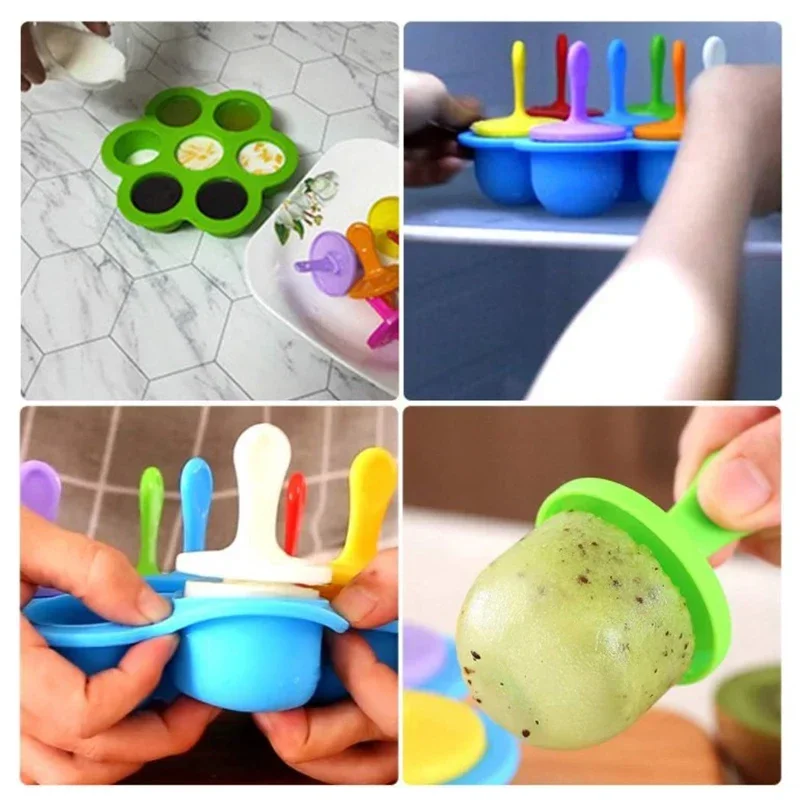 1/3 Pc7holes Diy Ijs Pops Siliconen Mal Ijs Ball Maker Ijslolly Mallen Baby Fruit Shake Home Keuken Accessoires Tool