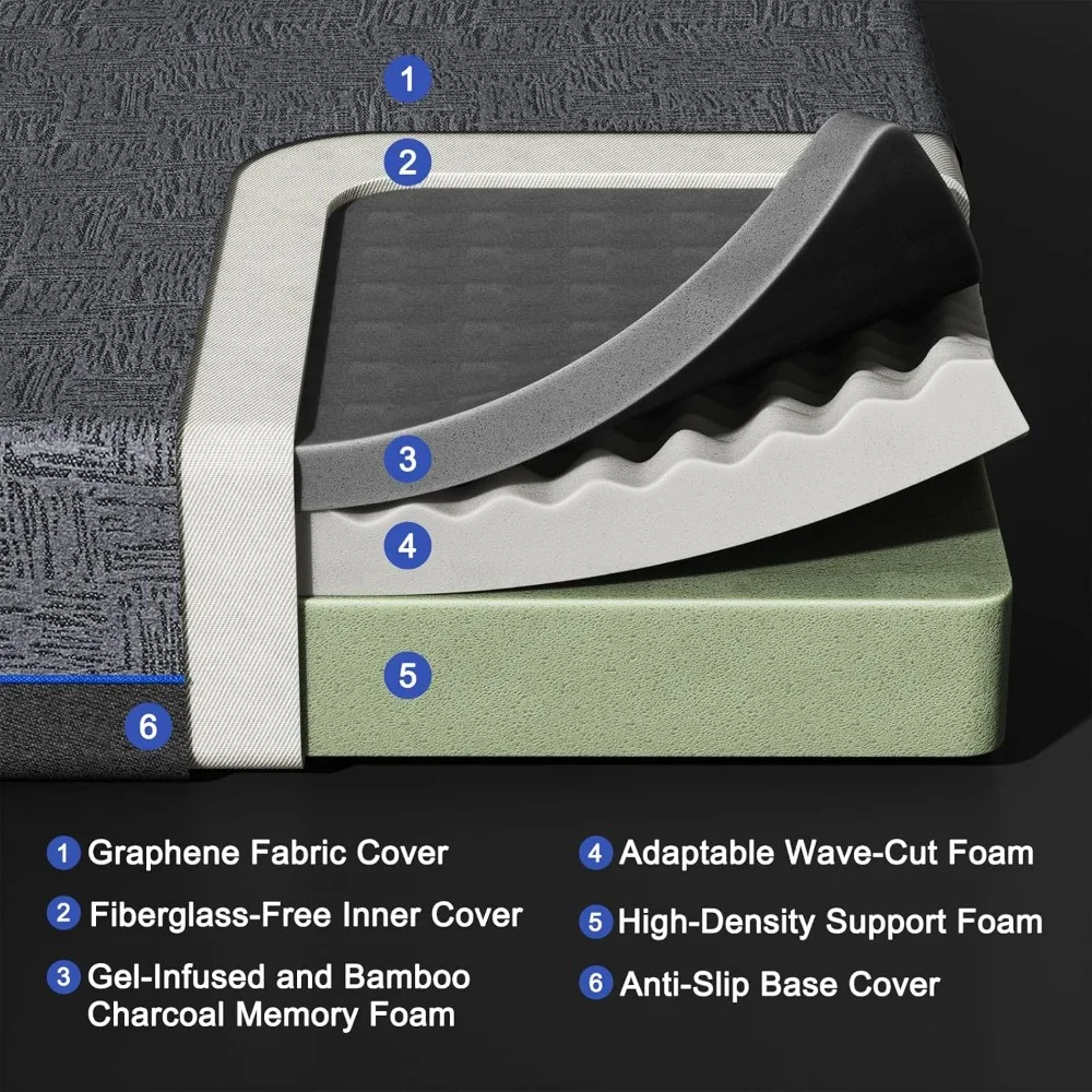10 بوصة، مرتبة إسفنجية الذاكرة، تبريد النوم وتخفيف الضغط، متوسطة ثابتة بالإضافة إلى ملمس وخالي من الألياف الزجاجية، قماش جرافين #2