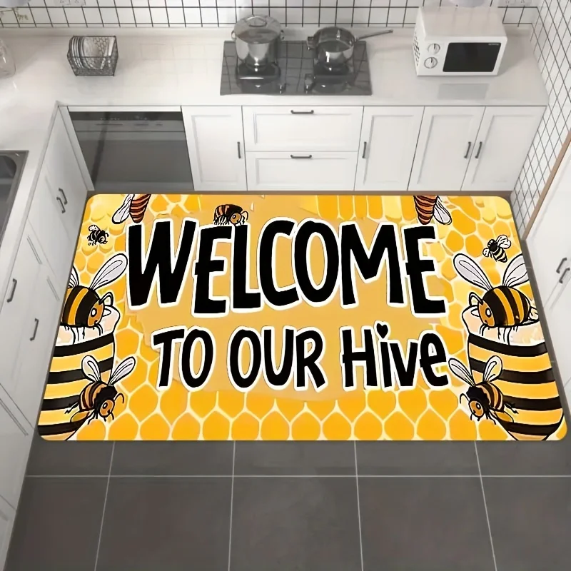 VIKAMA Bee Hive Welcomes Anti-Slip and Absorbent Floor Mat for Entrance, Kitchen and Farmhouse Home Decoration