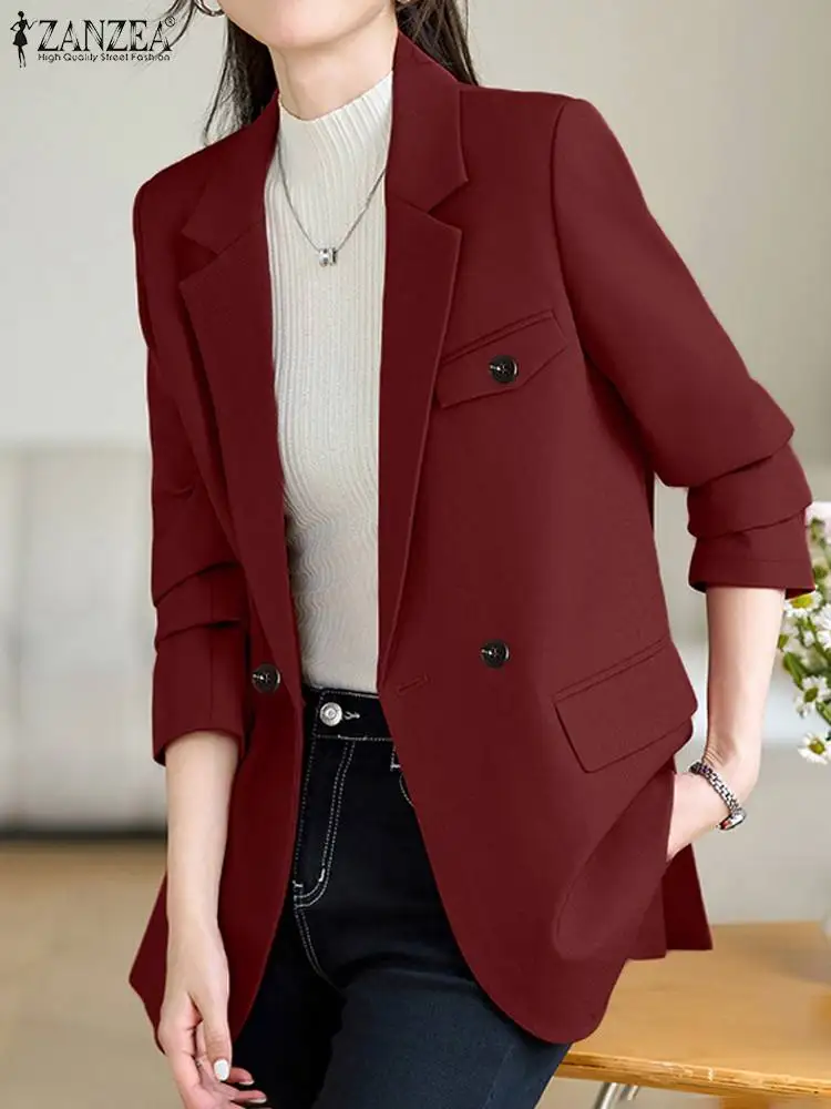 ZANZEA Fashion Women Blazer Autumn Lapel Neck Long Sleeve Suits Elegant Casual OL Work Jackets Solid Loose Office Thin Coats