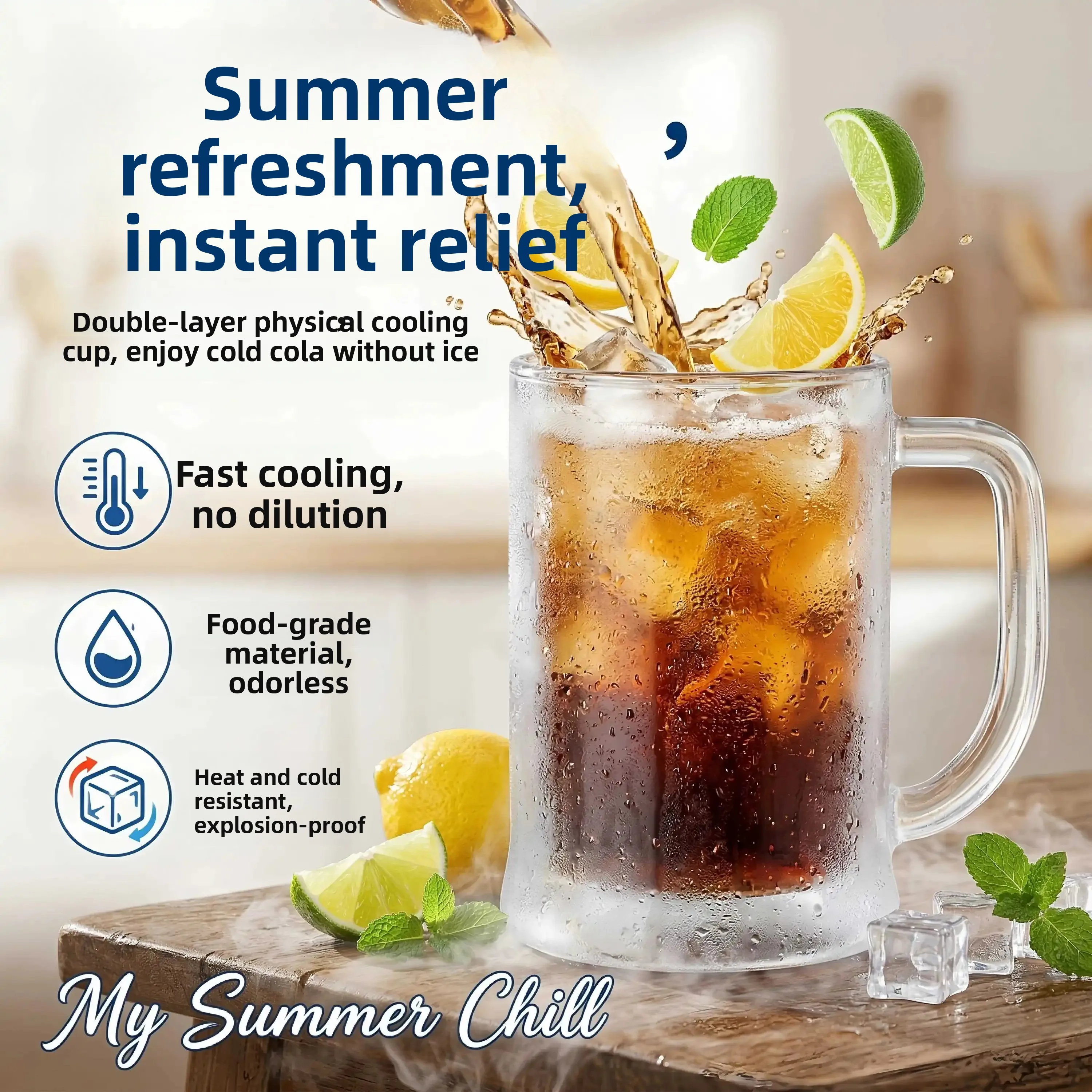 

Innovative Double Layered Beer Glass Ice Maker Refrigerator Insulated Cup Creative Water Glass Summer Cooling Drink Cup