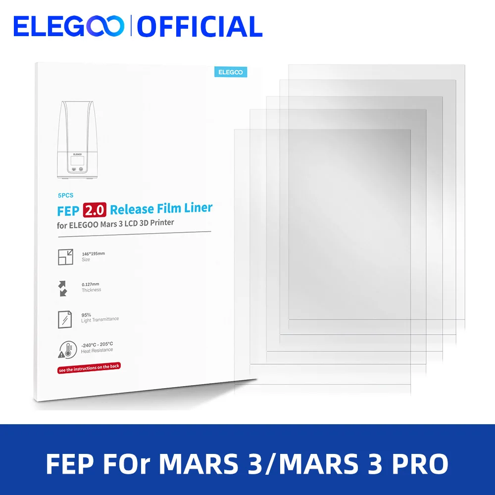 ELEGOO 5PCs PFA V2.0 Release Films Set for MARS 3 / MARS 3 PRO LCD 3D Printer FEP 3D Printer Parts Filament