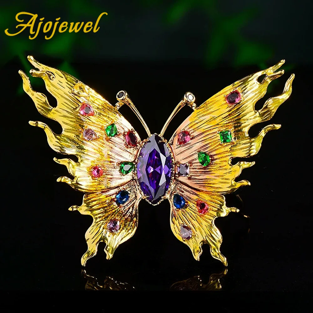 

Ajojewel Colorful Crystal Rhinestones Butterfly Brooch Pin Insect Jewelry Golden Women Accessories