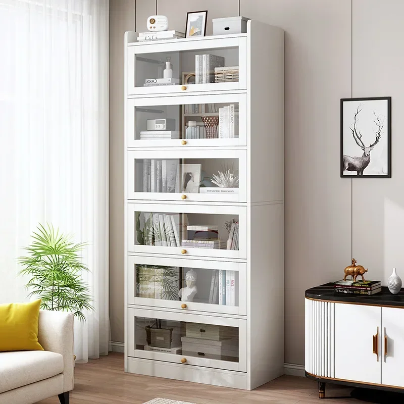 Modern Bookcases Floor Living Room Cabinet Dust-proof Imitation Glass Door Shelf Library Display Bookshelf Home Storage Cabinets - view 2