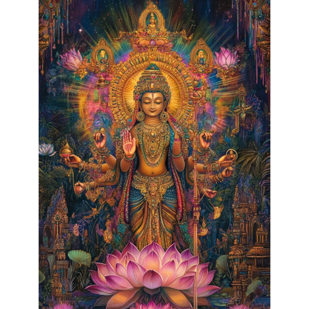 

500/1000/1200/2000 PCS Jigsaw Puzzles Thousand-armed Guanyin Lotus Family Activity Games for Gameroom Bedroom Home Decor Gift