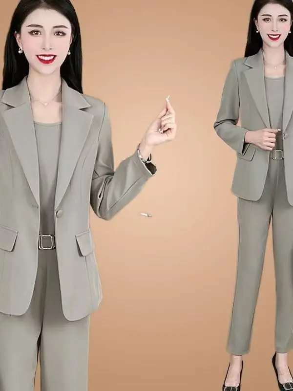 

plus Size Faionable Suit Set Spring Autumn New Sle Conceal Meat Slimming Profional Tee Piece Korean Loose Fit Long S...