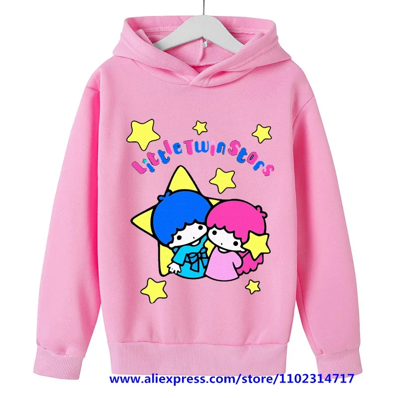 2023 Kawaii Little Twin Stars Hoodie Girls Long Sleeve Kids Sweatshirts Spring Autumn Sanrio Cartoon Casual Hooded MINISO Tops