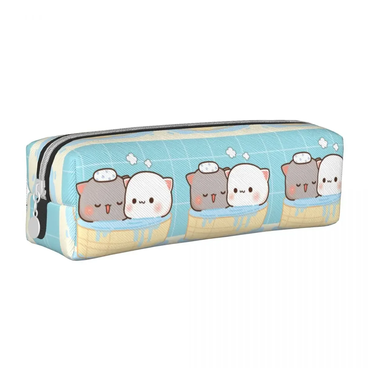 Lovely Peach And Goma Mochi Bathing Pencil Case Cat  Pouch Pen Holder Student Big Capacity Bags Office Zipper Stationery