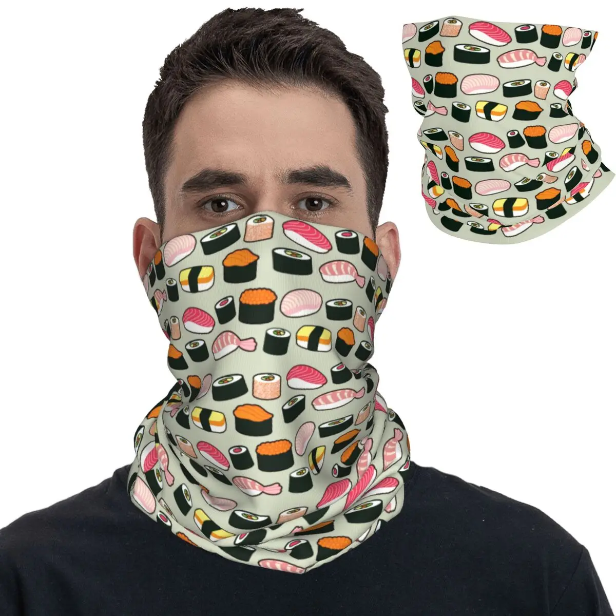 Oishii Sushi Fun Pattern Bandana Neck Gaiter Printed Balaclavas Magic Scarf Multi-use Cycling Riding Unisex Adult Washable