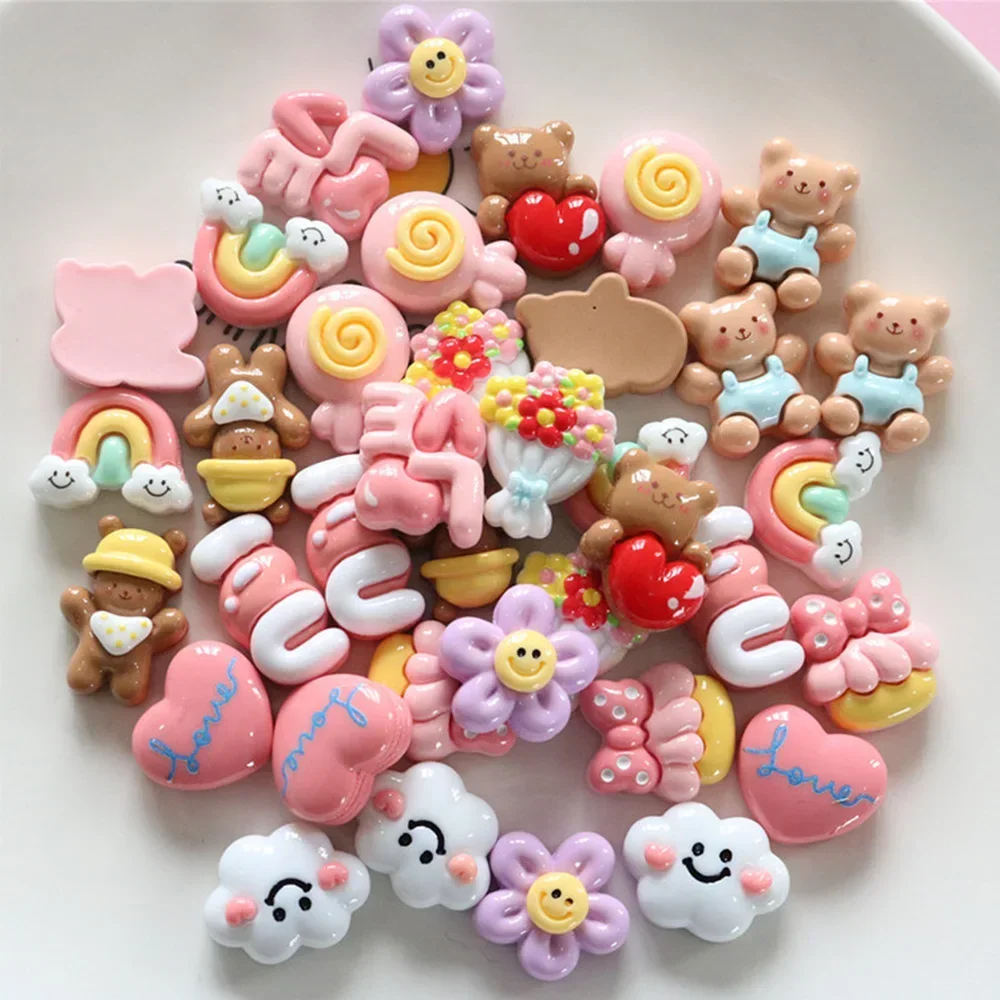 

50 шт. блестящий мультяшный медведь любви миниатюрные кабошоны из смолы с плоской спинкой для шпильки для скрапбукинга DIY домашний декор аксессуары для рукоделия