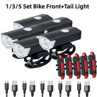 1/3/5Pcs Bike Light Set Bicycle Headlight Taillight Rechargeable Front and Rear Set MTB Bike Flashlight Cycling Lamp Bicycle Acc