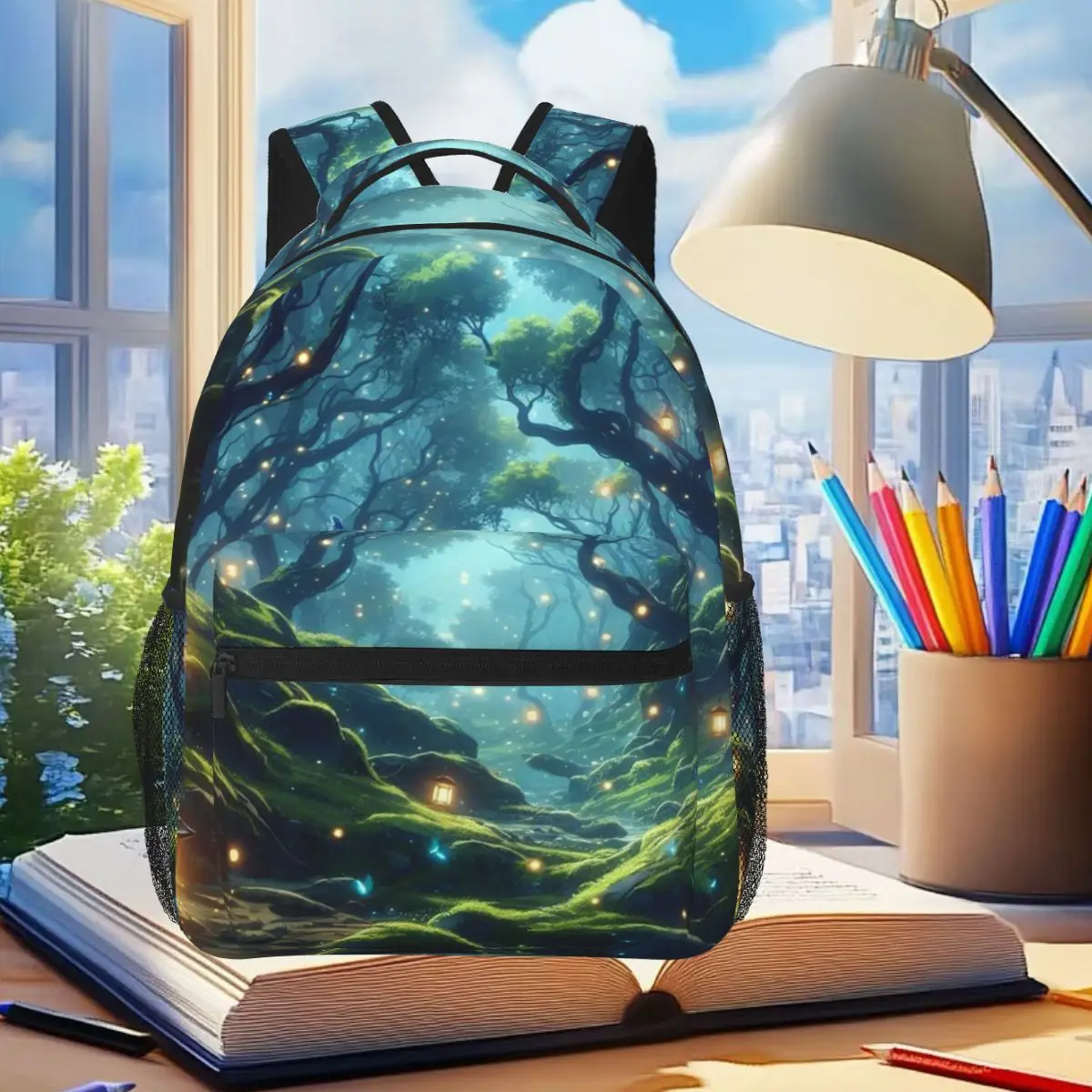 

Enchanted Forest With Glowing Blue Lights Backpack Student Boys Girls BookBag Kids School Bag Laptop Shoulder Bags for Men Women