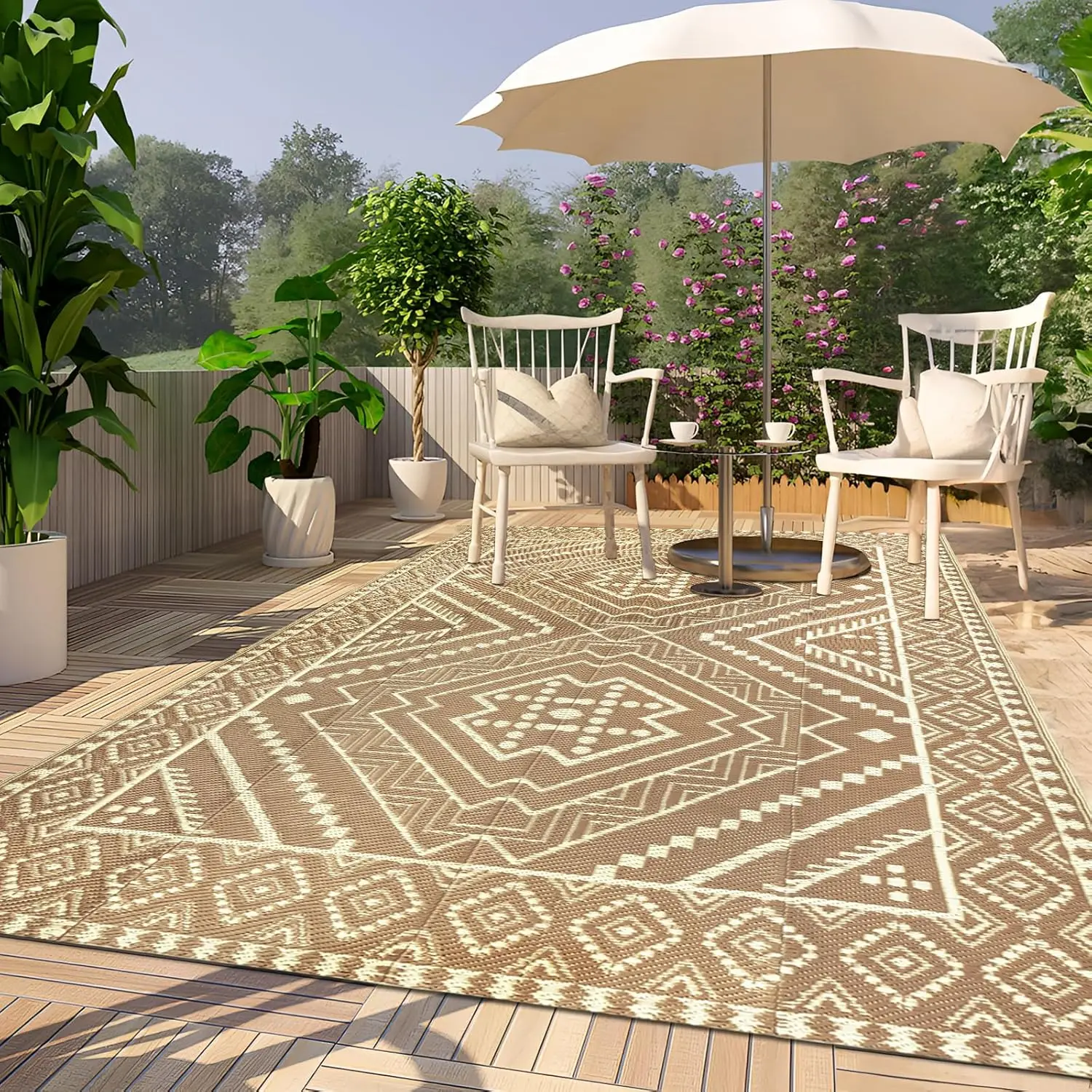 

Waterproof Outdoor Rug 5x8 ft, Reversible Plastic Straw Mat, Large Floor Mat for Patio, Camping, Picnic, Backyard RV, Deck, B
