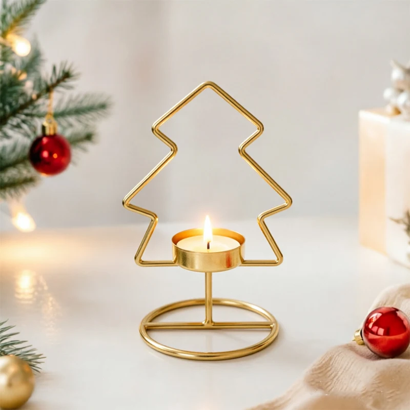 1/2PCS Christmas Atmosphere Nordic Gold Color Metal Candlestick Star Christmas Tree Shape  Hollowed-Out Design Home Decoration