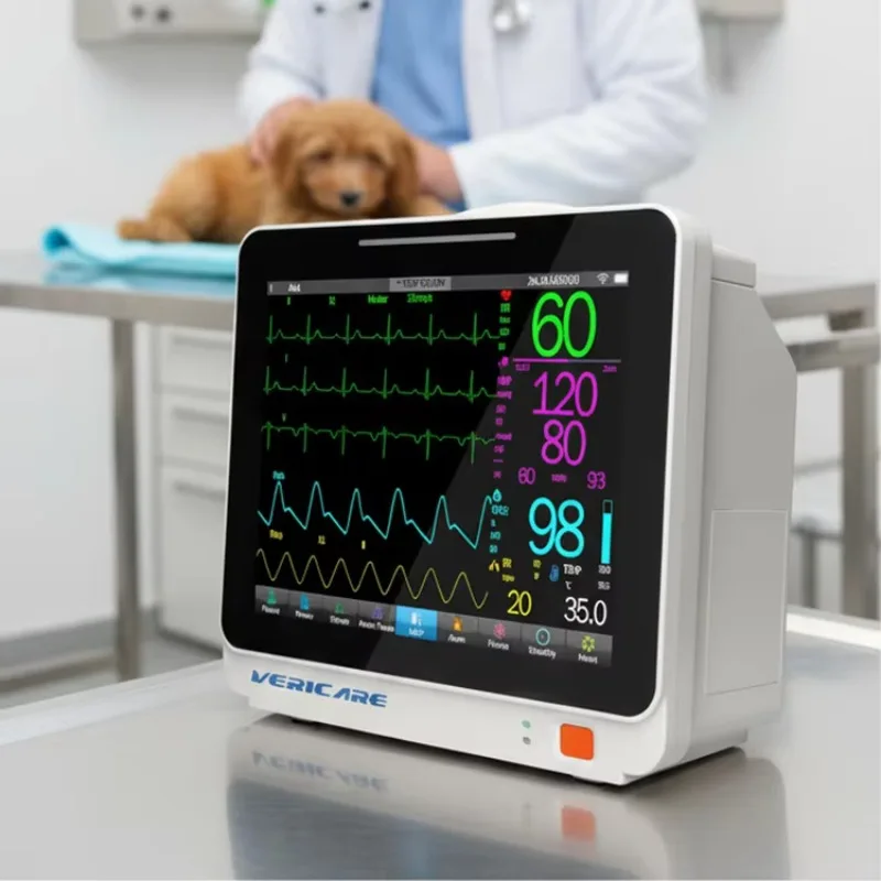 Vericare Portable Veterinary Multi-Parameter Monitor JM-12 ECG PR SpO2 NIBP TEMP RR HR IBP EtCO2 for Animal Clinics Hospitals