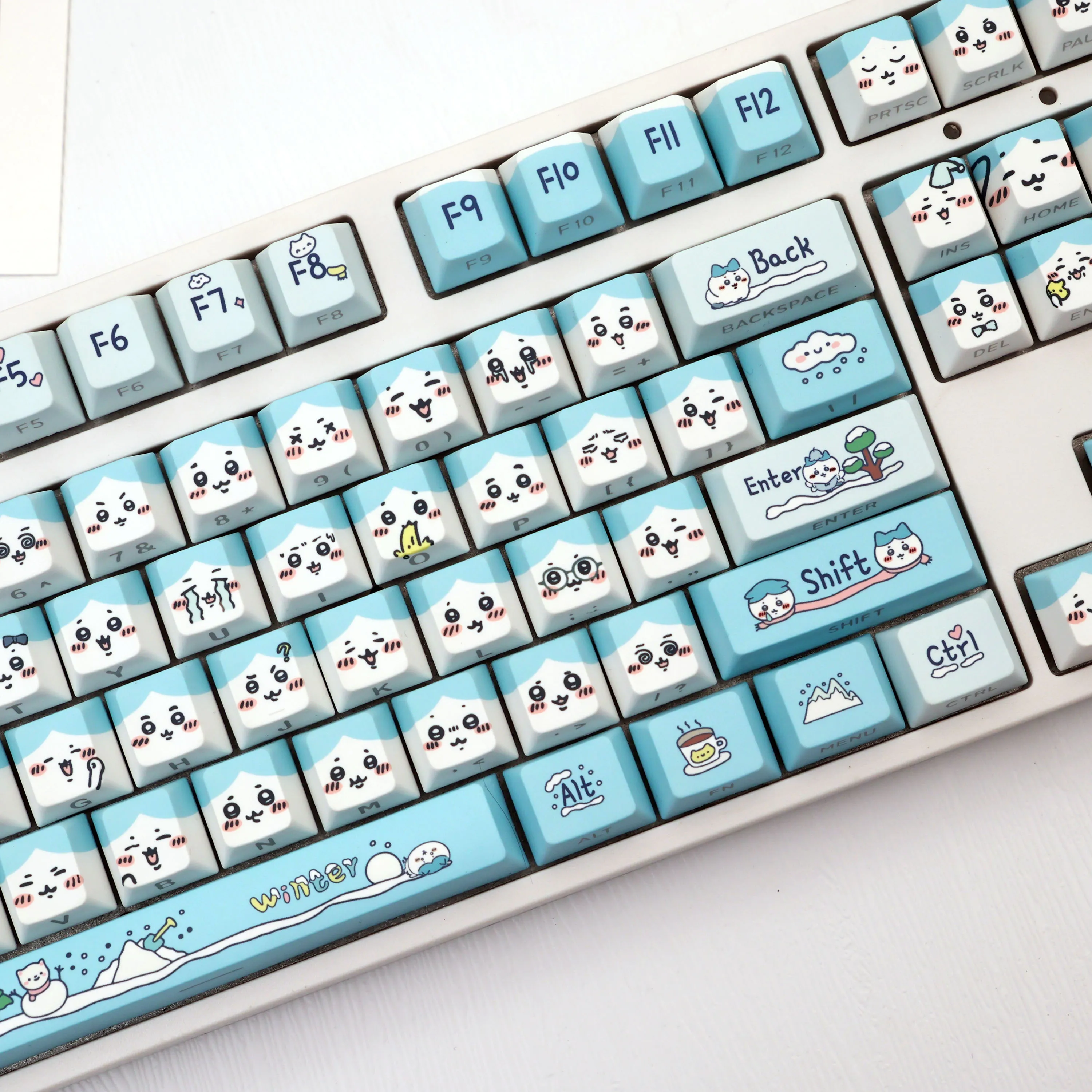 138 Keys Winter Hachi PBT Keycaps Side Print Translucent Cherry Style Dye-Sub MX Switch 61 64 68 87 96 104 108