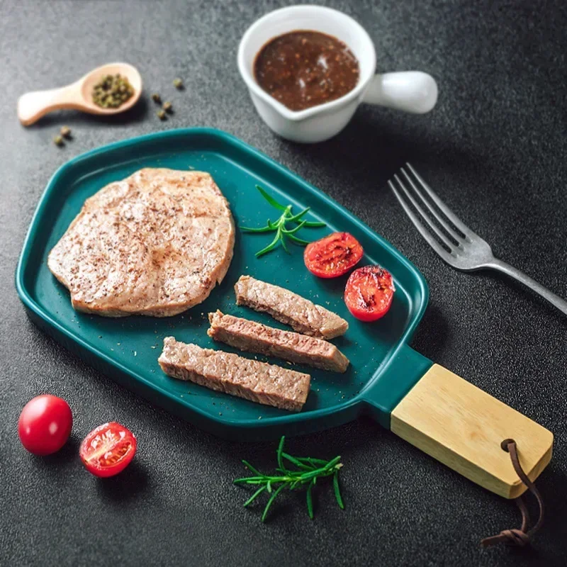 Nordic Style Kitchen Food Ceramic Tableware Set Breakfast Plates Wooden Handle Western Steak Flat Dessert Plate Western Dishes