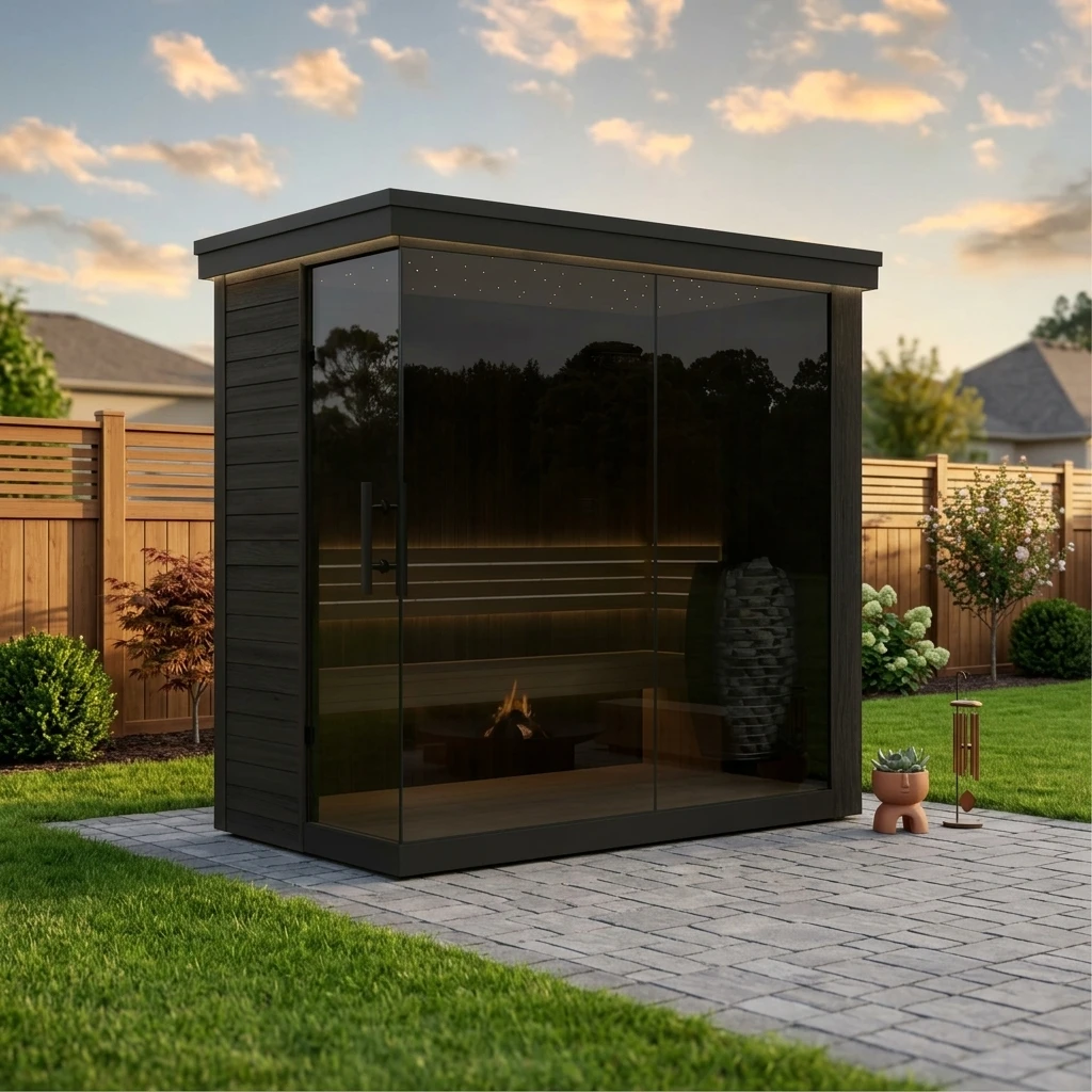 Modern New Solid Wood 3-4 Person Outdoor Dry Sauna Room With Stove Heating And Light Therapy Modern Design