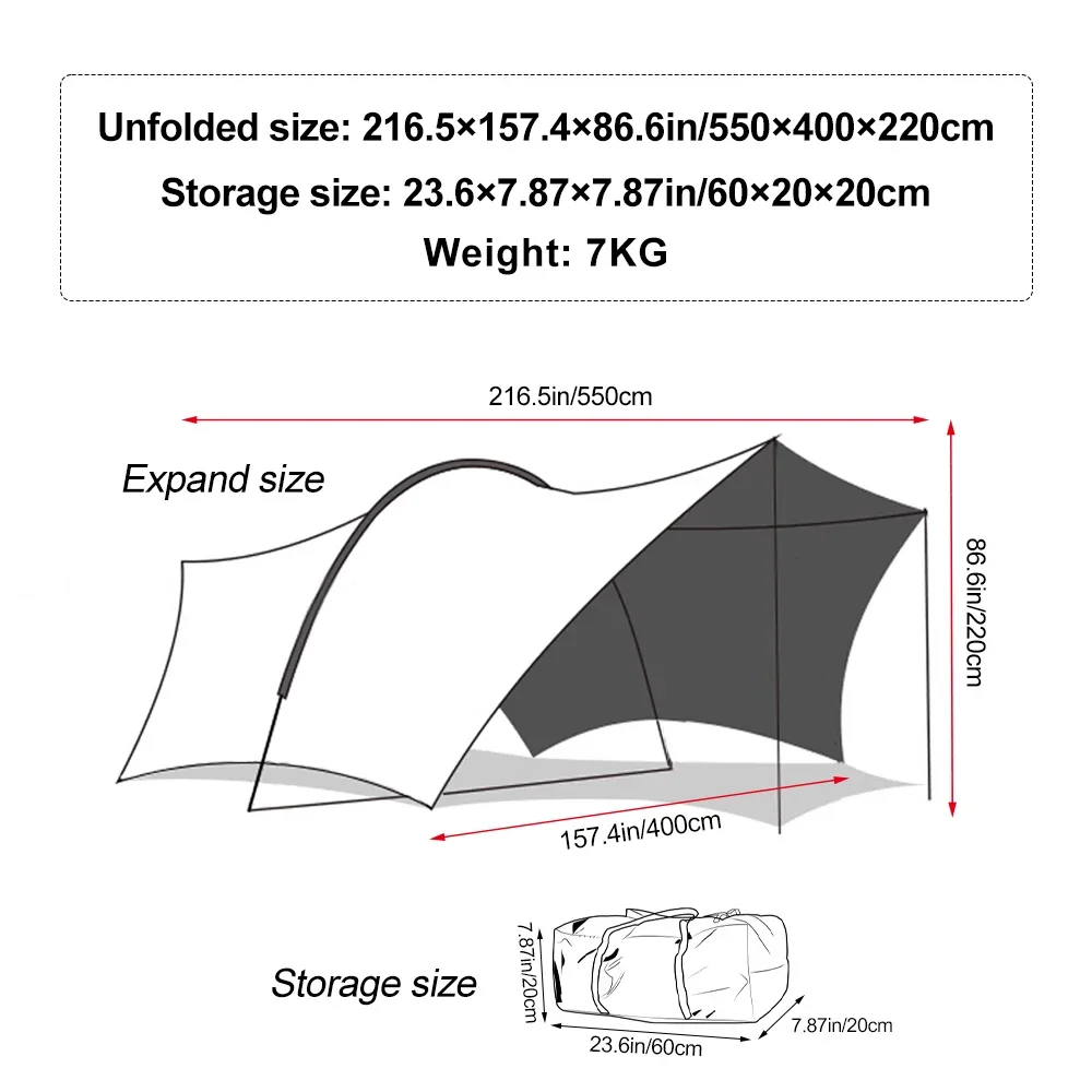 8-10 Person Car Awning Tent with Spacious Windproof UV Shelter， Large Sun Canopy for Family Camping, Beach, Outdoor Picnic