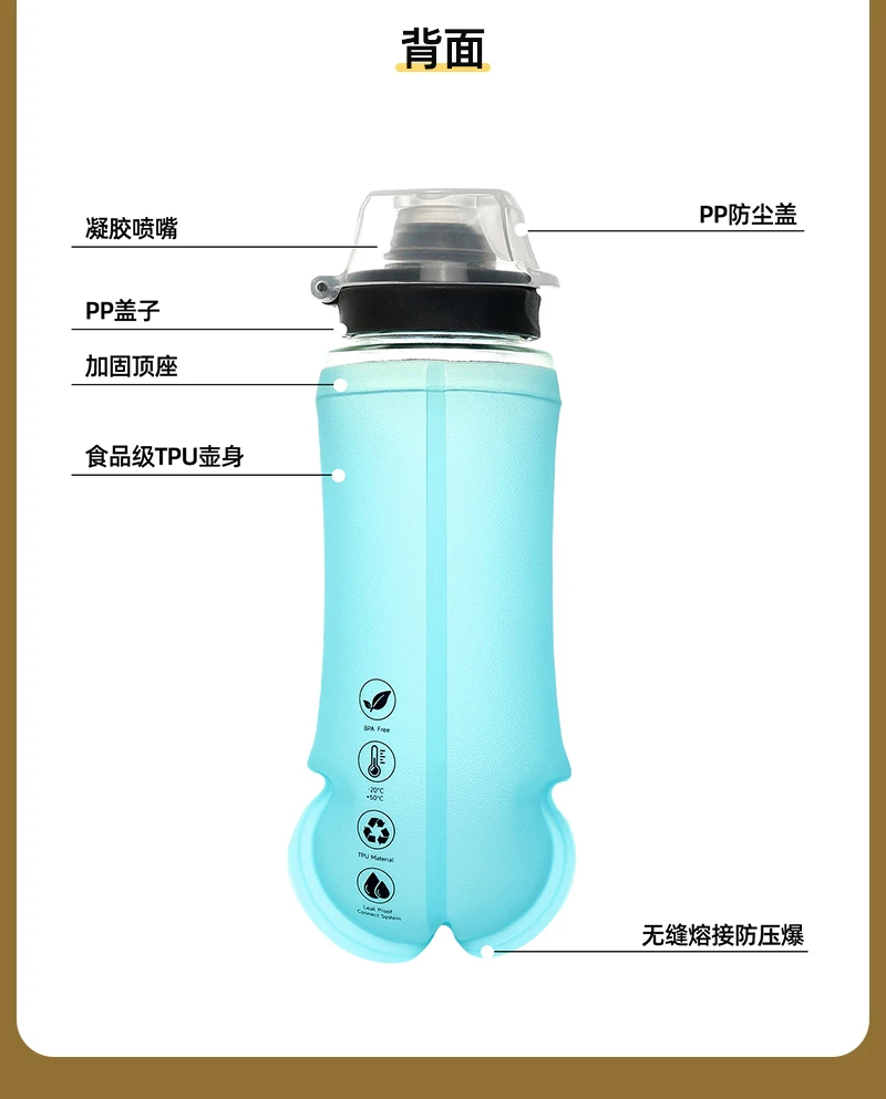 170ml Faltbare Auslaufsichere Weiche Zusammenklappbare Ernährungsflasche für Hydration Pack BPA-frei TPU, Leichtgewichtig, Leicht zu Öffnender Deckel für Läufer – Detail 5