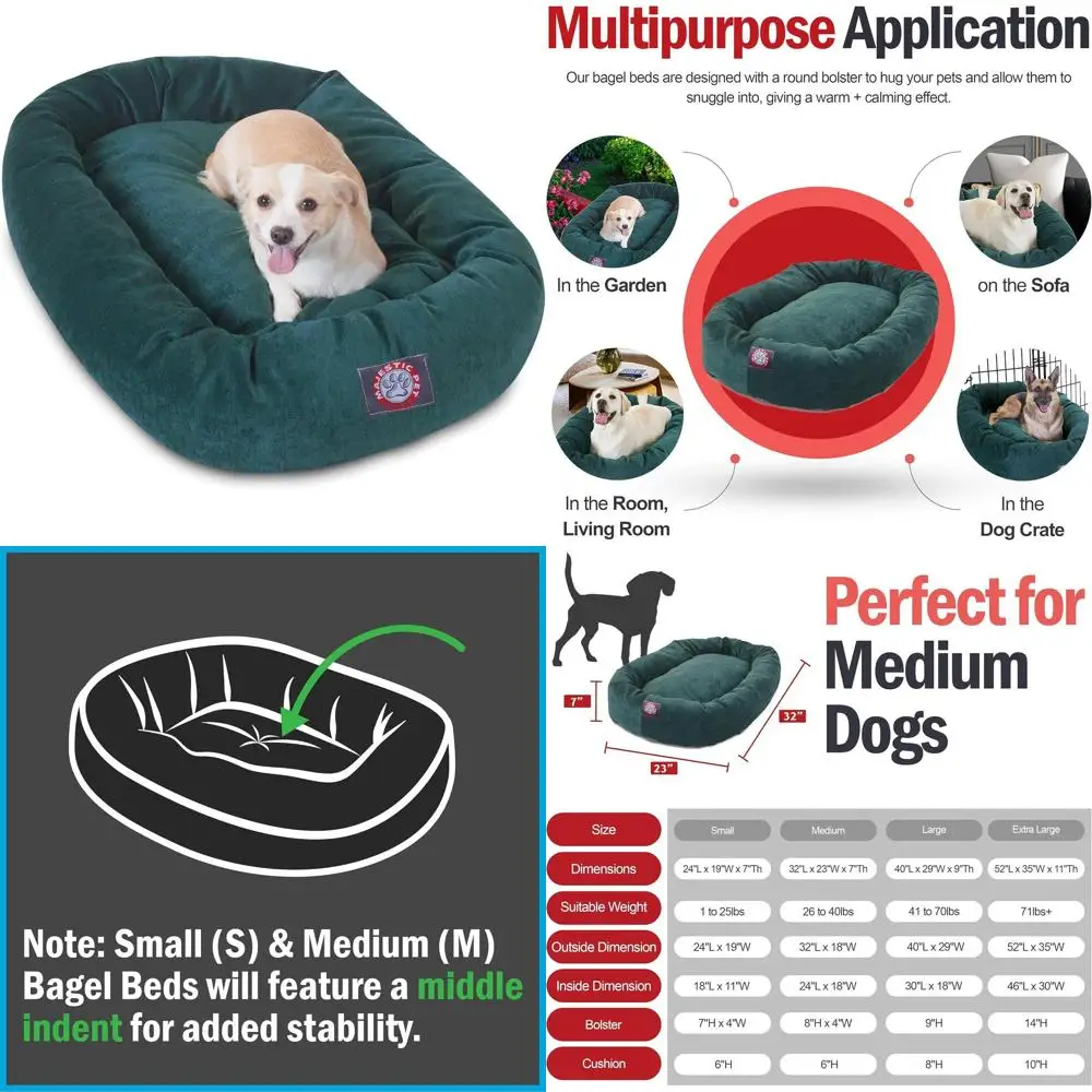 

32-дюймовая моющаяся вельветовая лежанка для собак - средняя круглая ортопедическая подушка для собак, 32x23x7 дюймов, цвет морской волны