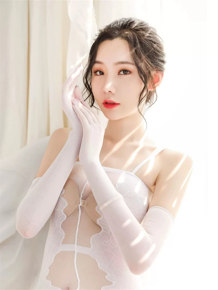 Sexy High Thin Transparent Hollow Breathable Long Gloves Seamless High Elasticity Solid Women Man White Black Stocking Gloves