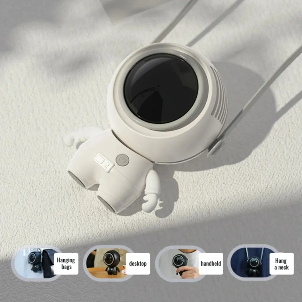 Astronaut Plastic Neck Hanging Fan Portable Cute Quiet Running Brushless Motor Working Sleeping Travel Cooling Fans