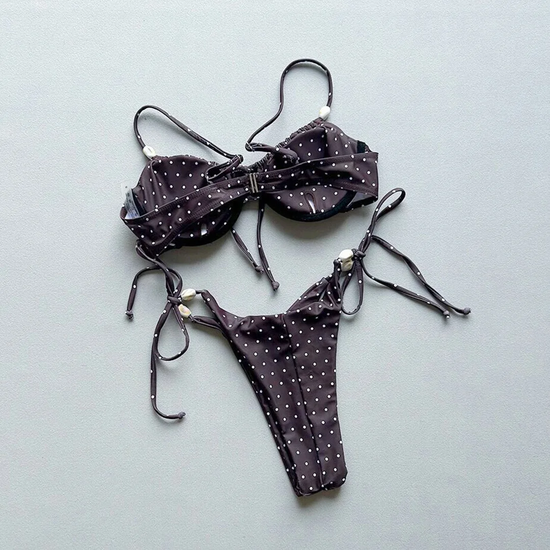 2026 Bügelfreier, geraffter Bikini, Damen-Badeanzug, zweiteiliger Bikini-Set, hoch geschnittene Beine, Badebekleidung, Badeanzug, Schwimmbikini V7931 – Detail 10