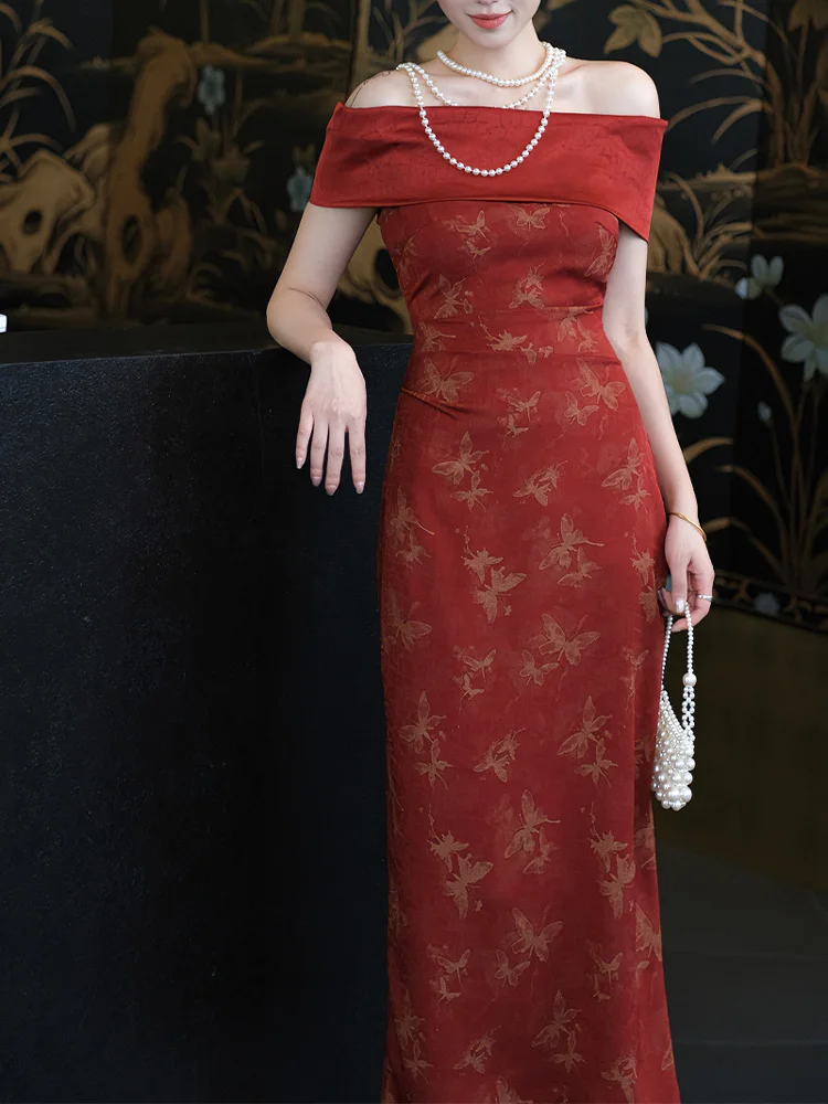 

Красная одно плечо Dr, винтажная красивая женская утягивающая церемония Dr, длинная юбка трапециевидной формы без свека для пар и банкета