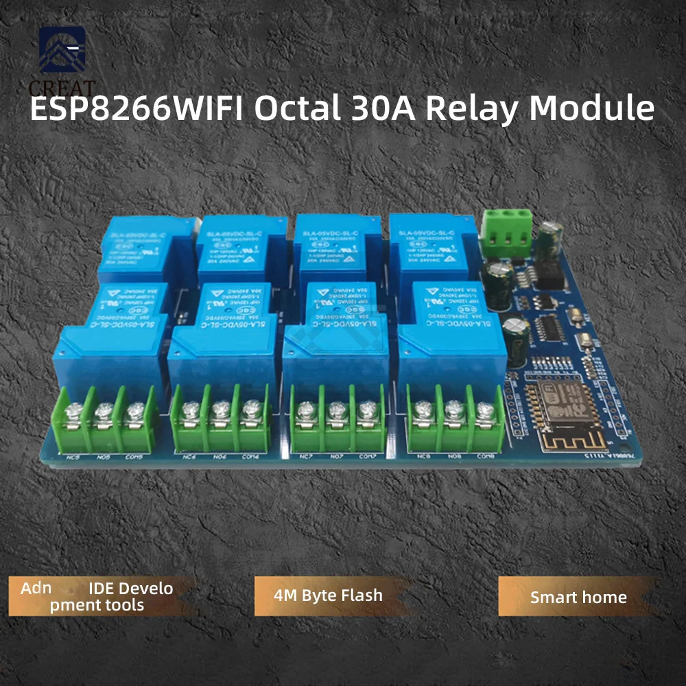 DC7-28/5V Power Supply ESP8266 WIFI 8 Channel 30A Relay Module ESP-12F Development Board