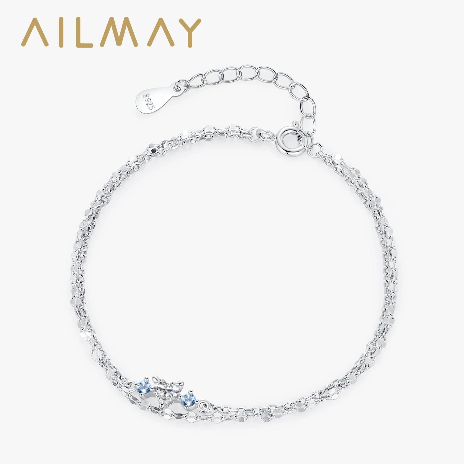 

Браслет Ailmay из серебра 925 пробы в форме сердца, двойной слой, для женщин, светло-голубой, блестящий, украшение для вечеринок, подарок