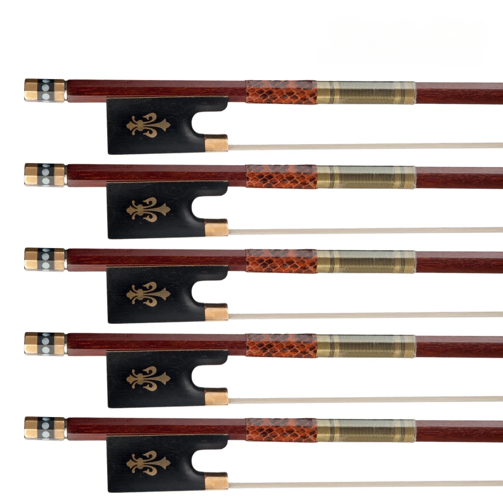 

5PCS Fiddle Bow Pernambuco 4/4 Violin Bow Octagonal Stick Ebony Fleur-de-Lis Frog Fast Response Great Stiffness