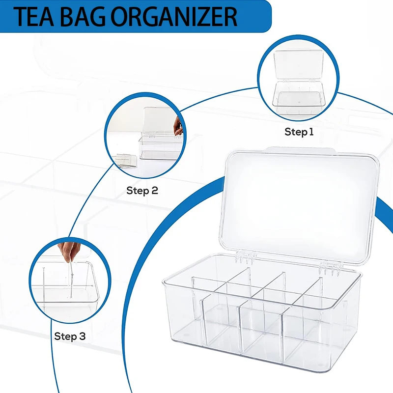 Display Rack Desktop Organizer Tea Bag Container Coffee Organizer 1pc Clear Compartment Storage Box view 4