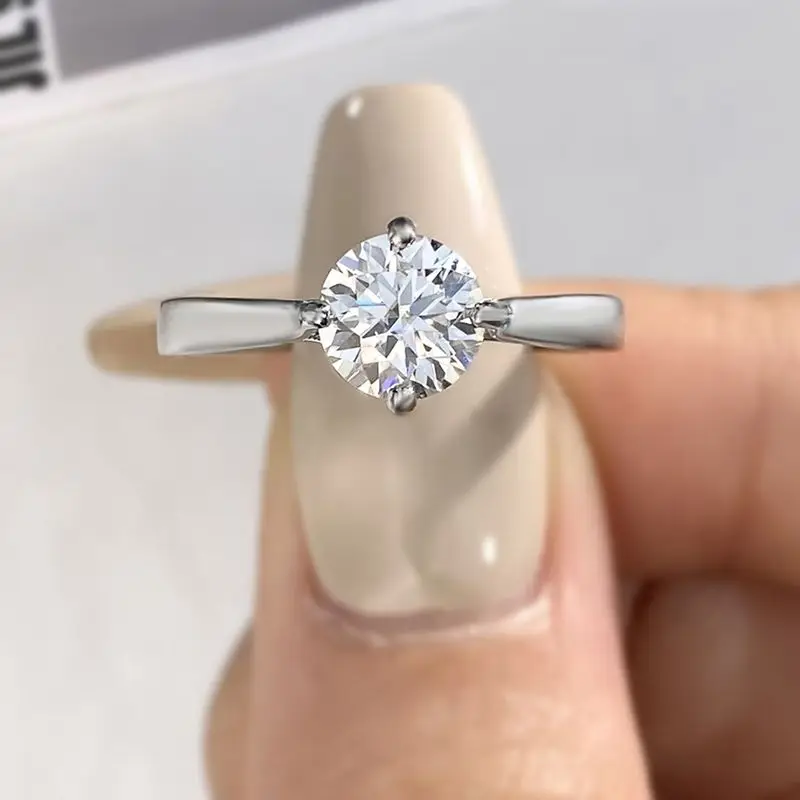 

DWJ 1CT Real Moissanite Diamond Round Simple Engagement Rings for Women Real 925 Sterling Silver Wedding Luxury Fine Jewelry