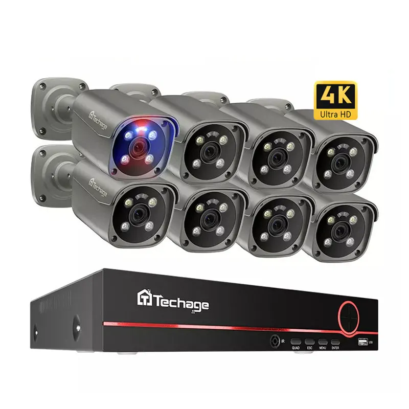 Techage Face Detection 5Mp Cctv Home Security Nvr Kit Outdoor Poe Cameras Security System With Microphone
