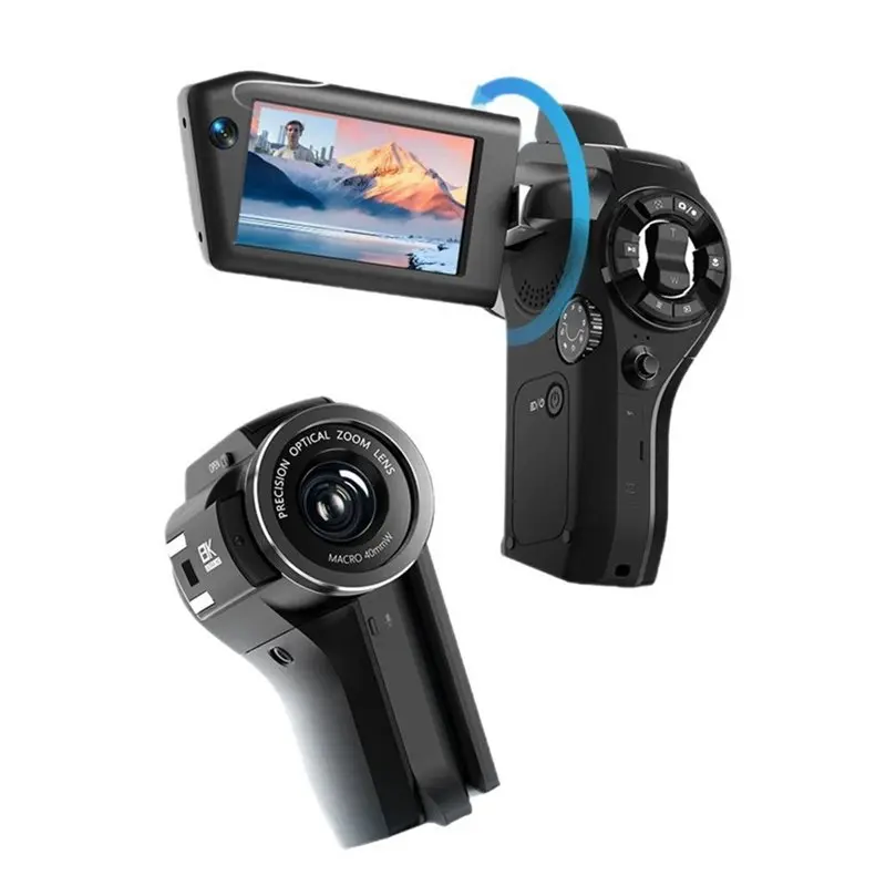 ABJF-8K Digital DV Camera, 75MP Video Camcorder With Dual Lens 16X Digital Zoom Rotatable Screen Remote Control For Vlogging
