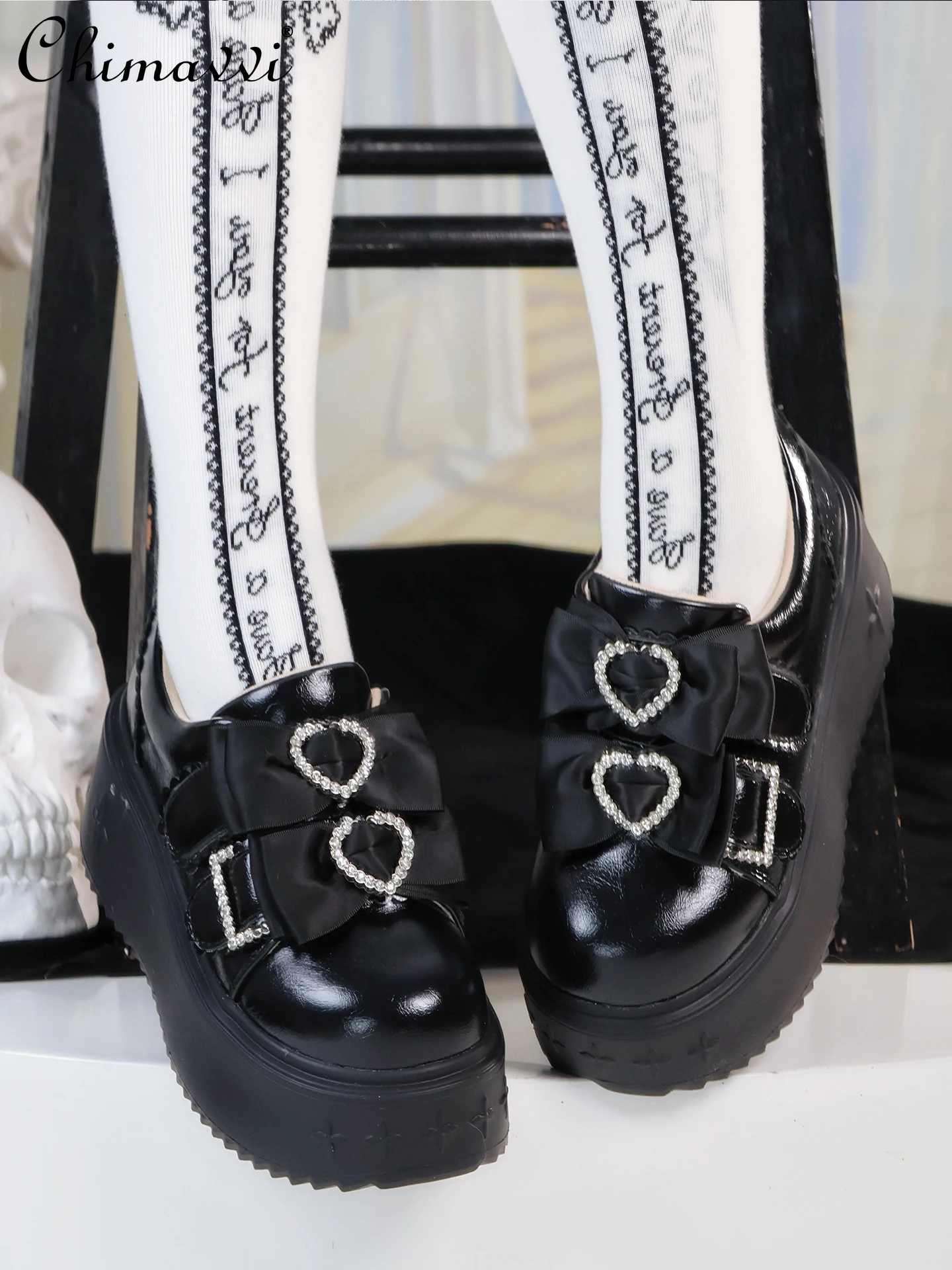 

Original Thick-Soled Shoes Height-Increasing Women's Shoes Japanese Mine Series Sweet Bowknot JK Girl Student Platform Shoes